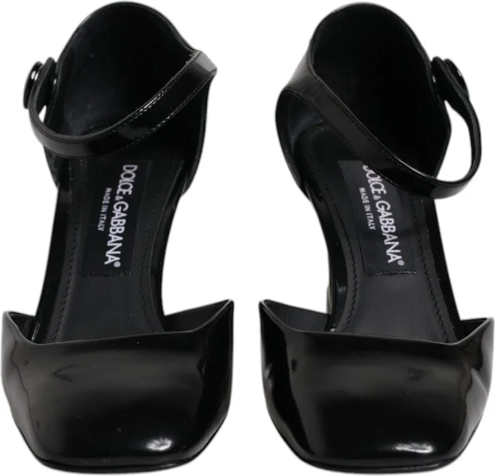 Black Leather Jackie Ankle Strap Sandals Women's Shoes (Pre-Owned) - Image 2