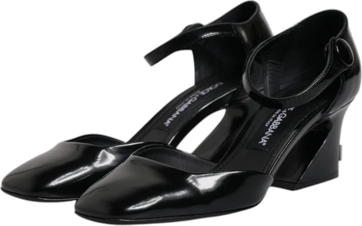 Black Leather Jackie Ankle Strap Sandals Women's Shoes (Pre-Owned) - Image 4