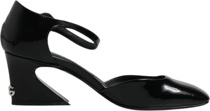 Black Leather Jackie Ankle Strap Sandals Women's Shoes (Pre-Owned)