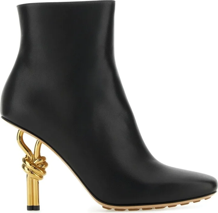 Black Leather Knot Ankle Boots