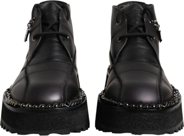 Black Leather Lace Up Ankle Boots Men's Shoes - Image 2
