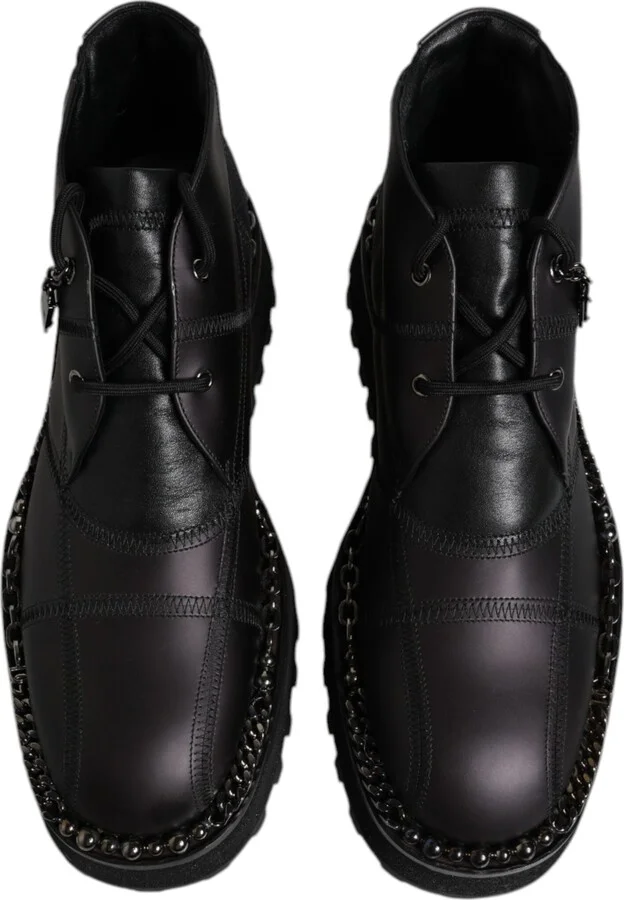 Black Leather Lace Up Ankle Boots Men's Shoes - Image 3