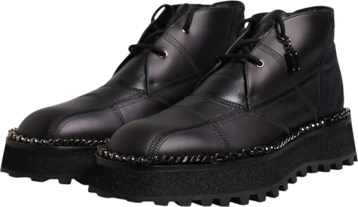 Black Leather Lace Up Ankle Boots Men's Shoes - Image 4