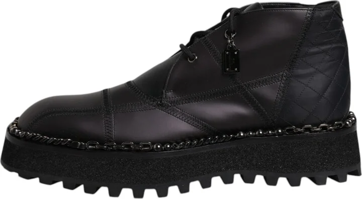 Black Leather Lace Up Ankle Boots Men's Shoes - Image 6