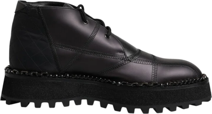 Black Leather Lace Up Ankle Boots Men's Shoes