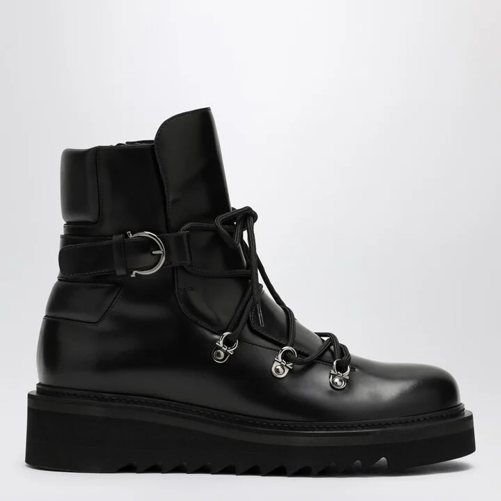 Black leather lace-up boot