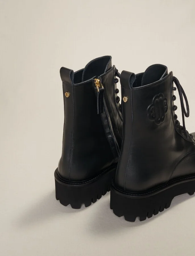 Black leather lace-up boots - Image 2