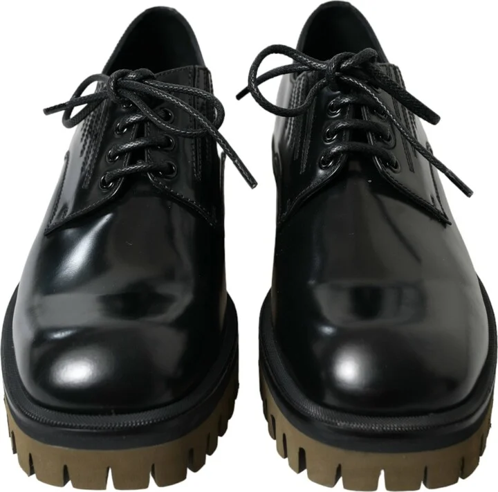 Black Leather Lace Up Derby Men Dress Men's Shoes - Image 2