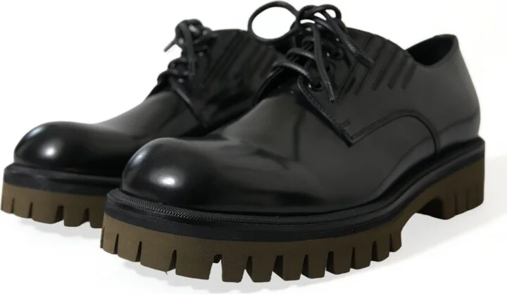Black Leather Lace Up Derby Men Dress Men's Shoes - Image 3