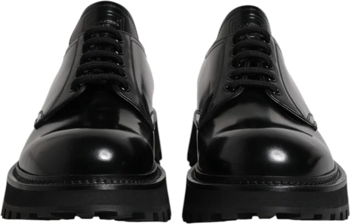 Black Leather Lace Up Derby Men Dress Men's Shoes - Image 2