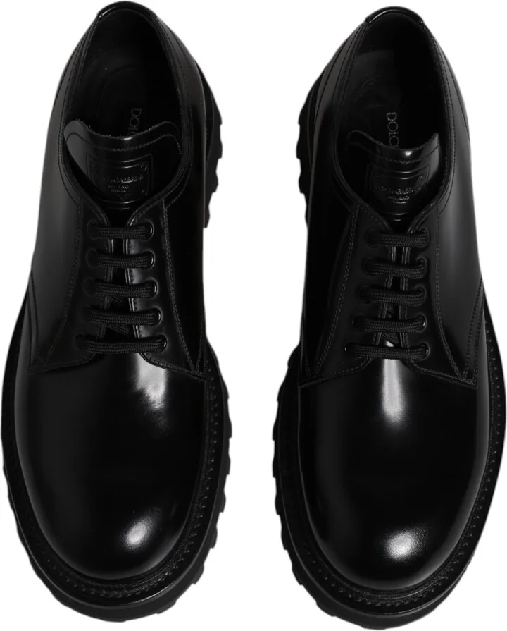 Black Leather Lace Up Derby Men Dress Men's Shoes - Image 3