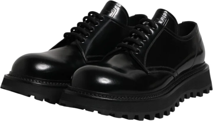 Black Leather Lace Up Derby Men Dress Men's Shoes - Image 4