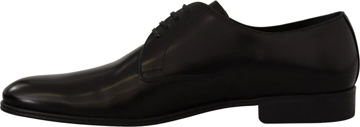 Black Leather Lace Up Formal Derby Men's Shoes - Image 4