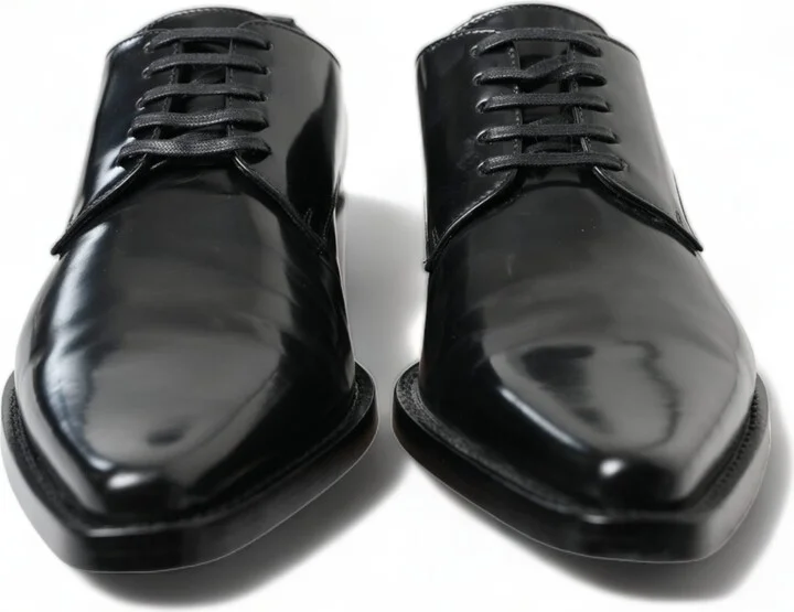 Black Leather Lace Up Formal Flats Women's Shoes - Image 2