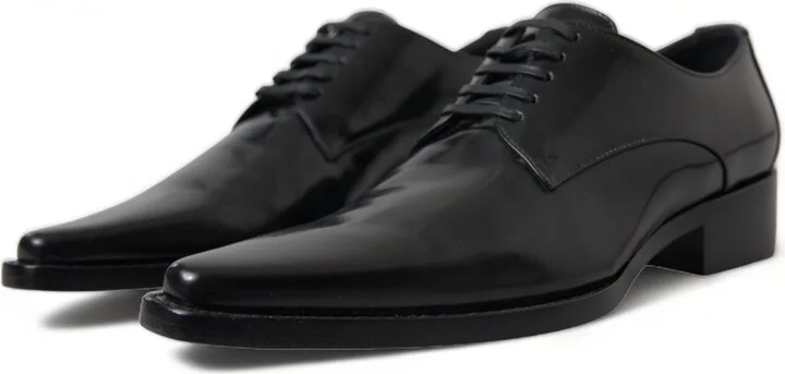 Black Leather Lace Up Formal Flats Women's Shoes - Image 3