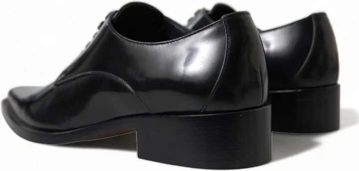 Black Leather Lace Up Formal Flats Women's Shoes - Image 4