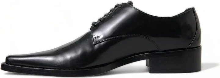 Black Leather Lace Up Formal Flats Women's Shoes - Image 5