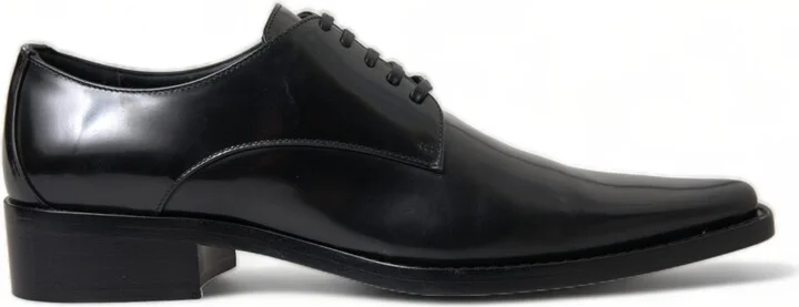 Black Leather Lace Up Formal Flats Women's Shoes