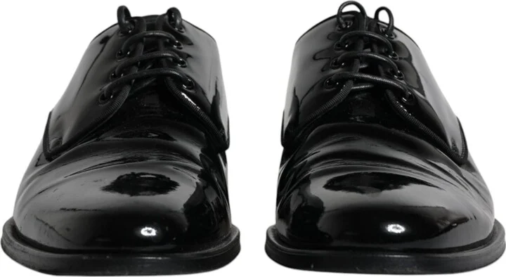 Black Leather Lace Up Men Derby Formal Men's Shoes (Pre-Owned) - Image 2