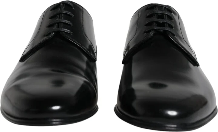 Black Leather Lace Up Men Derby Formal Men's Shoes (Pre-Owned) - Image 2