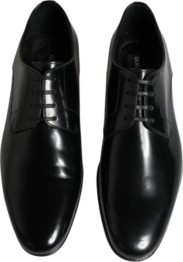 Black Leather Lace Up Men Derby Formal Men's Shoes (Pre-Owned) - Image 3
