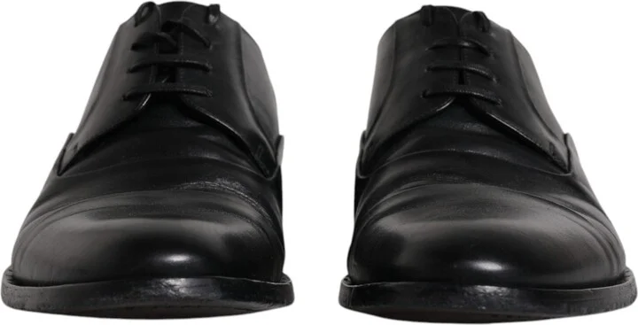 Black Leather Lace Up Men Derby Formal Men's Shoes (Pre-Owned) - Image 2