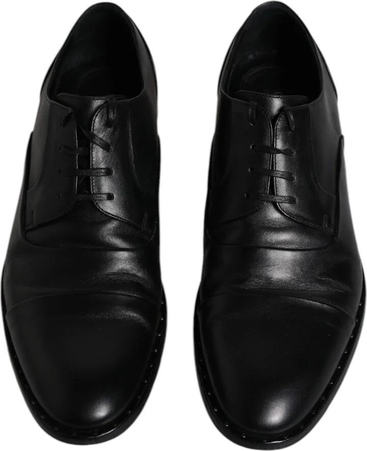 Black Leather Lace Up Men Derby Formal Men's Shoes (Pre-Owned) - Image 3