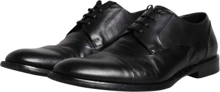 Black Leather Lace Up Men Derby Formal Men's Shoes (Pre-Owned) - Image 4