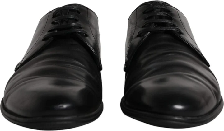 Black Leather Lace Up Men Derby Formal Men's Shoes (Pre-Owned) - Image 2