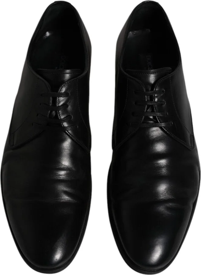 Black Leather Lace Up Men Derby Formal Men's Shoes (Pre-Owned) - Image 3