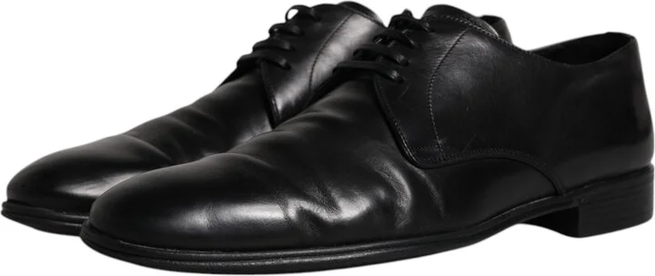 Black Leather Lace Up Men Derby Formal Men's Shoes (Pre-Owned) - Image 4