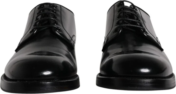 Black Leather Lace Up Men Derby Formal Men's Shoes (Pre-Owned) - Image 2
