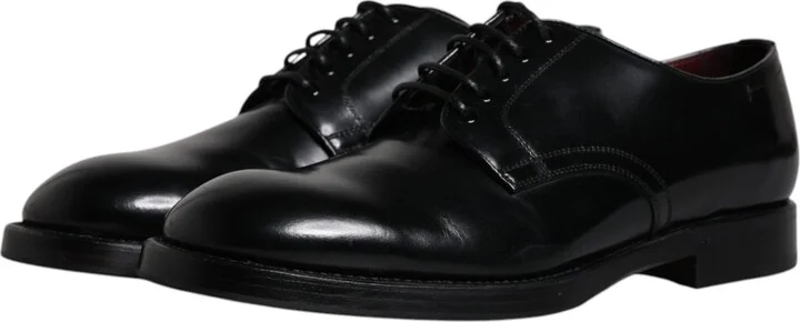 Black Leather Lace Up Men Derby Formal Men's Shoes (Pre-Owned) - Image 4