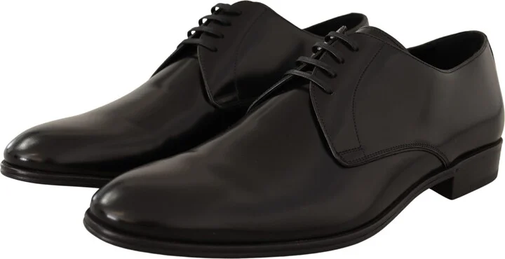 Black Leather Lace Up Men Dress Derby Men's Shoes - Image 2