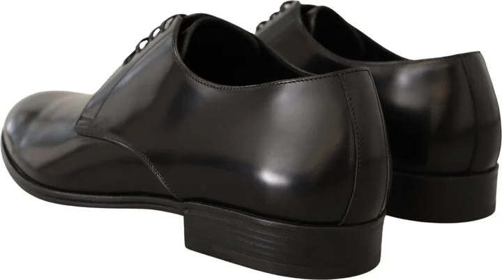 Black Leather Lace Up Men Dress Derby Men's Shoes - Image 3