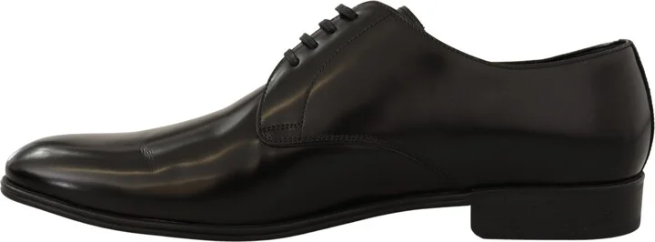 Black Leather Lace Up Men Dress Derby Men's Shoes - Image 4