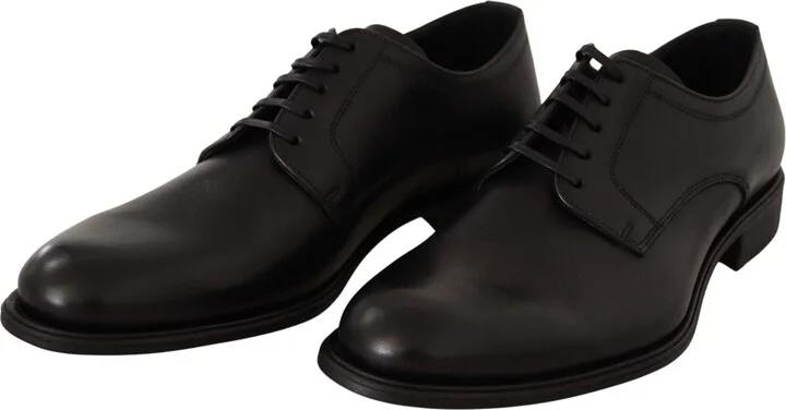 Black Leather Lace Up Mens Formal Derby Men's Shoes - Image 3