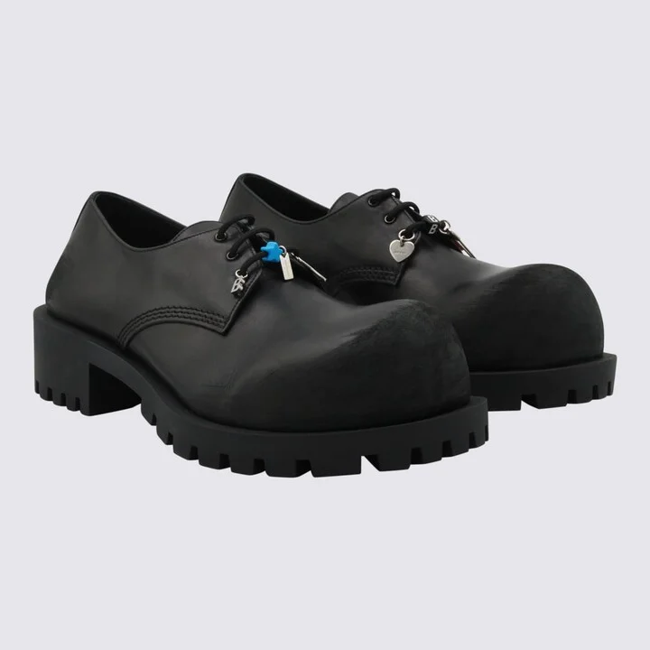 Black Leather Lace Up Shoes - Image 2