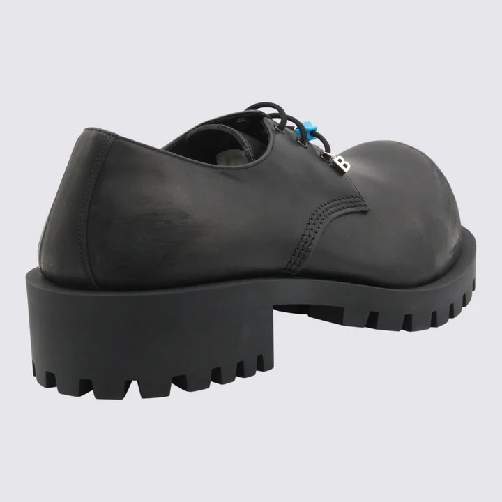 Black Leather Lace Up Shoes - Image 3