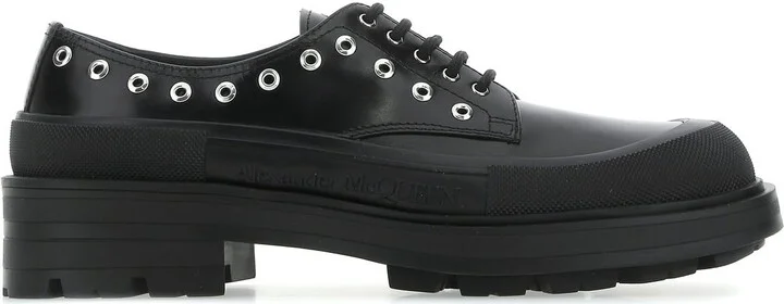 Black leather lace-up shoes