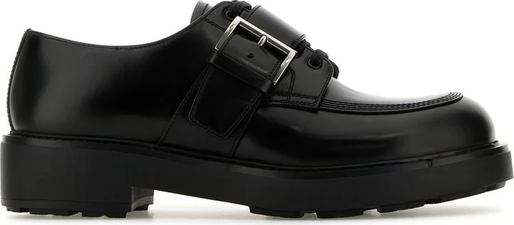 Black leather lace-up shoes