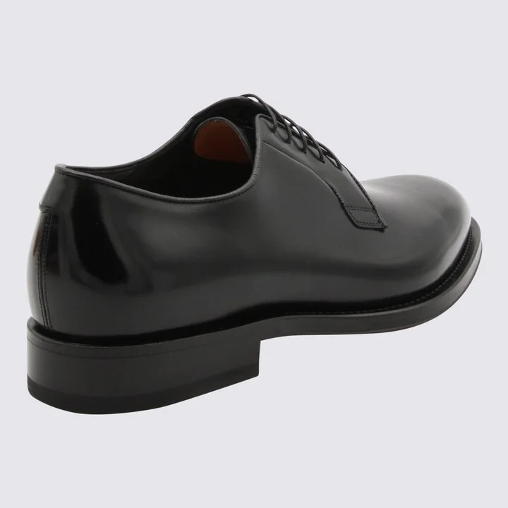 Black Leather Lace Up Shoes Santoni - Image 2