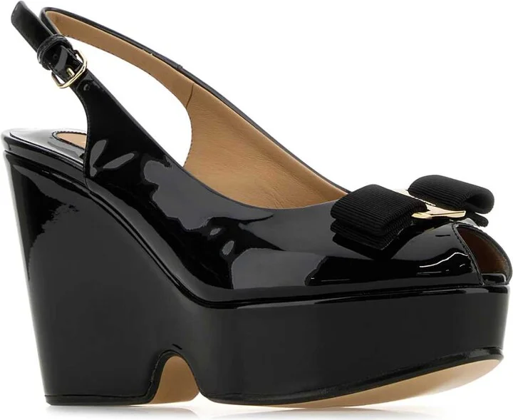 Black Leather Lally Wedges - Image 2