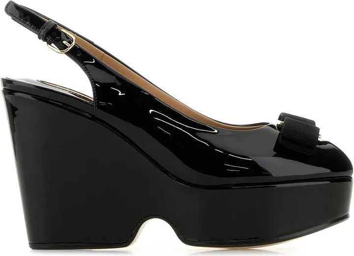 Black Leather Lally Wedges