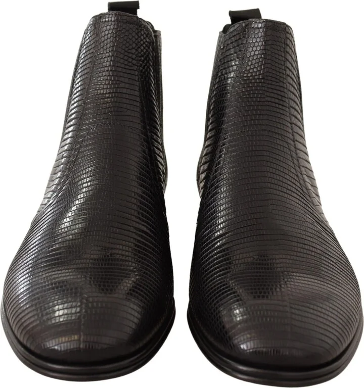 Black Leather Lizard Skin Ankle Men's Boots - Image 2