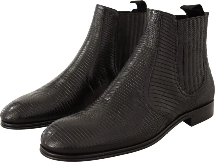 Black Leather Lizard Skin Ankle Men's Boots - Image 3