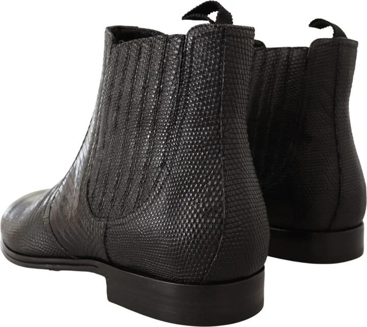 Black Leather Lizard Skin Ankle Men's Boots - Image 4