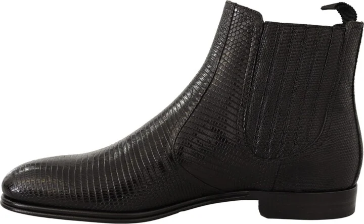 Black Leather Lizard Skin Ankle Men's Boots - Image 5