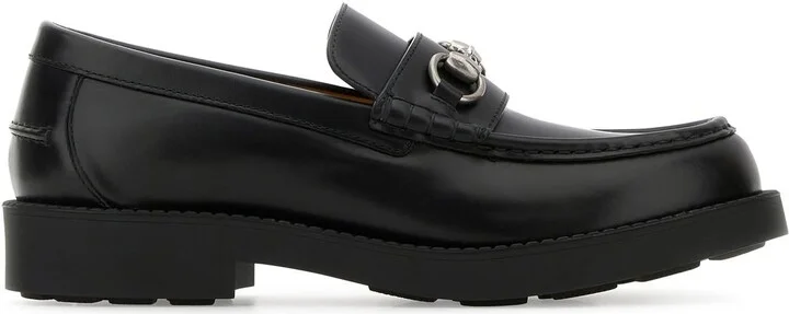Black leather loafers