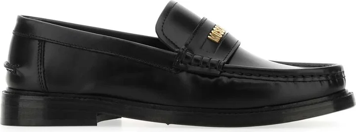 Black leather loafers